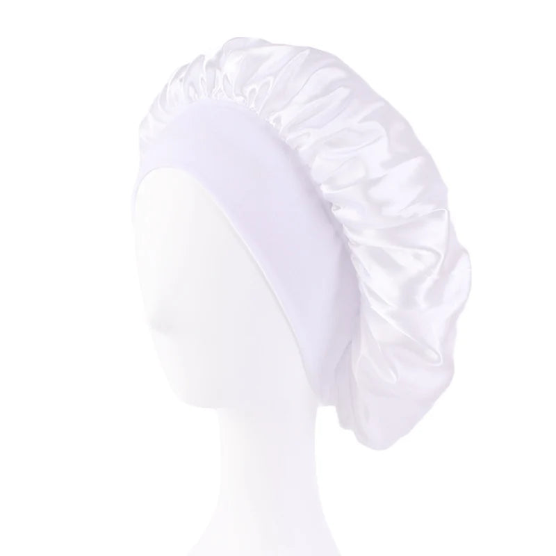 Satin Wide-Brimmed Bonnet Unisex Hair Care Elastic Band