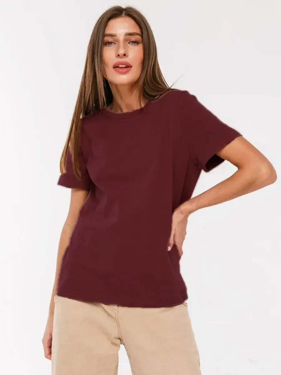 Summer 100% Cotton Women's Loose Fit Short Sleeve T-shirt