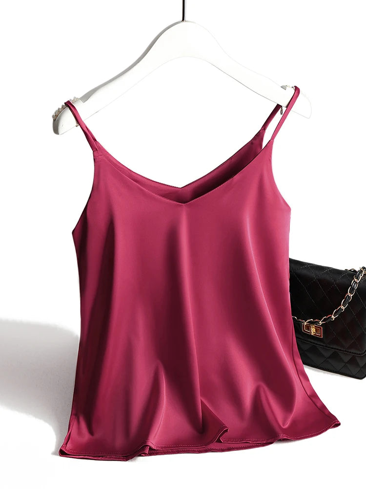 Spaghetti Strap Satin Silk V Neck Cami Summer Tank Top