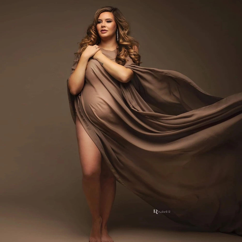 Silk Gown Maternity Photography Prop with Tulle Cloak