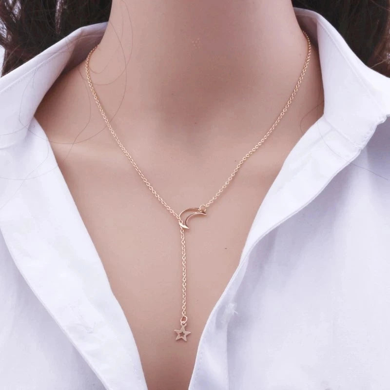 Simple Moon Star Pendant Choker Necklace