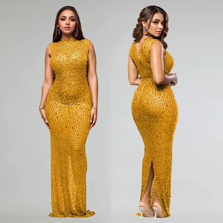 Rhinestone Bodycon Maxi Dress