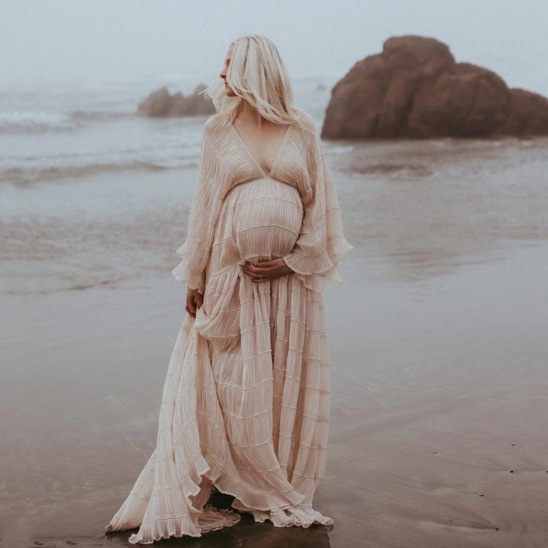 Chiffon Pleat Boho Maternity Dress