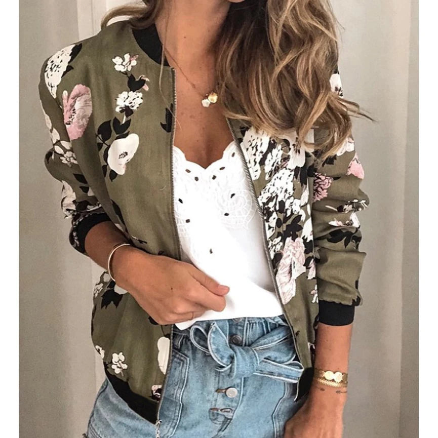 Elegant Women Zipper Bomber Jacket