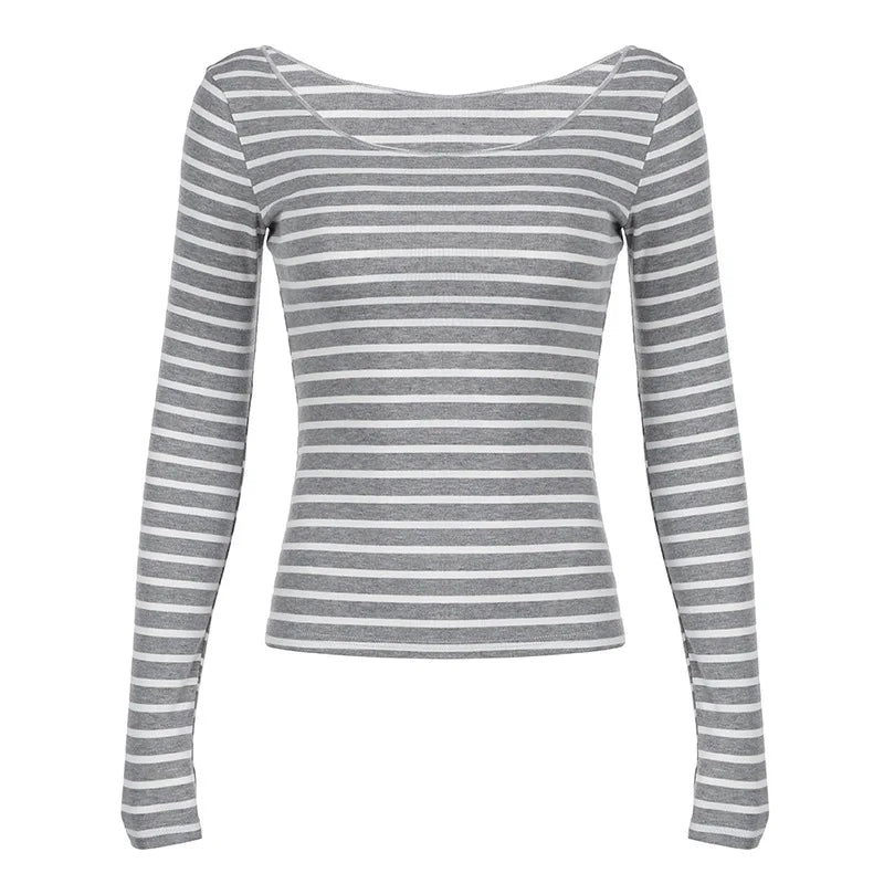 Slim Fit Striped Long Sleeve Korean Y2K Street Top