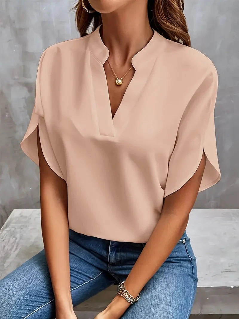 Elegant Women’s Chiffon Blouse V-Neck Long Sleeve Office Tunic