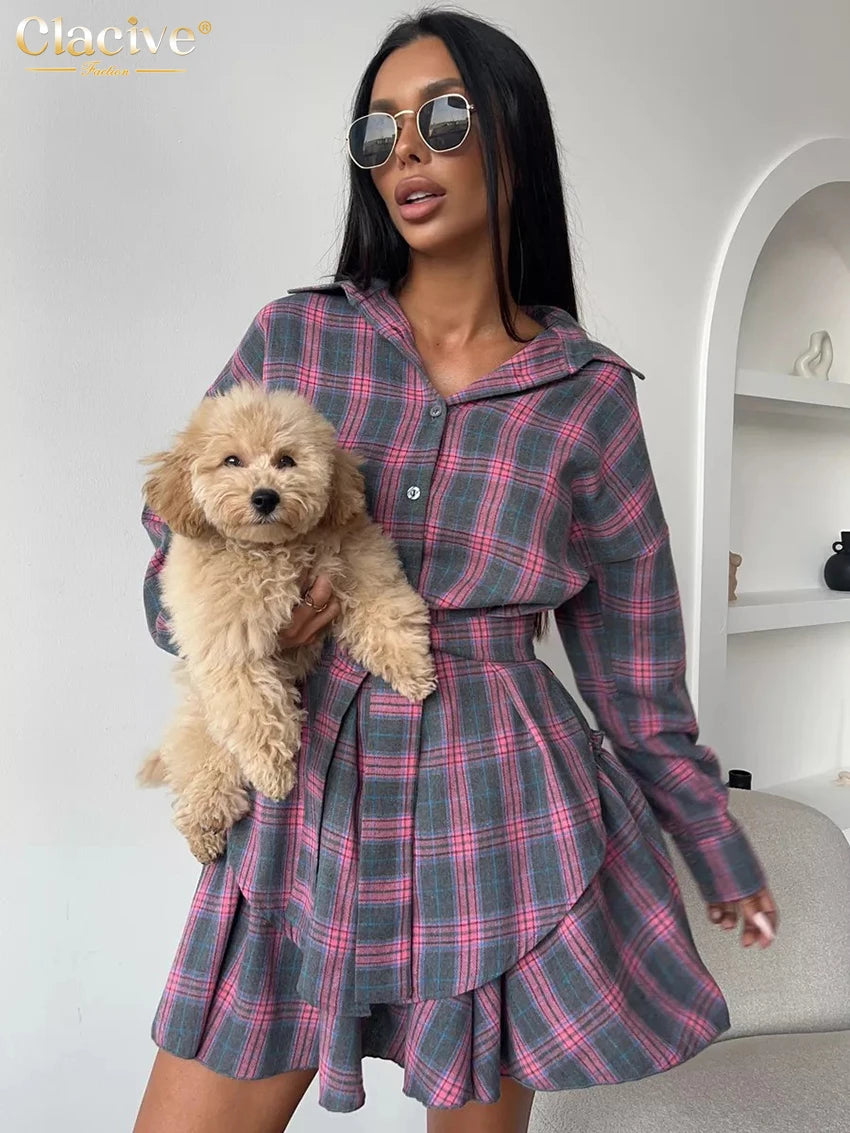 Plaid Two-Piece Shirt and Skirt Set