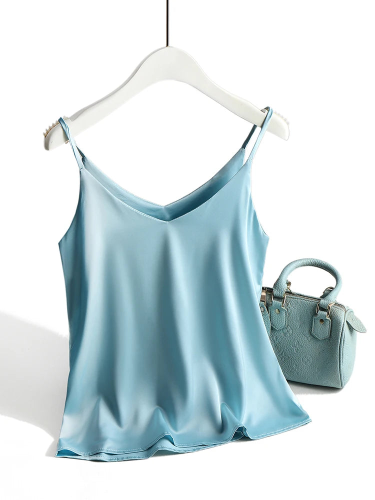 Spaghetti Strap Satin Silk V Neck Cami Summer Tank Top