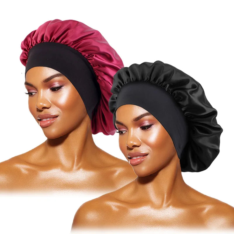 Satin Wide-Brimmed Bonnet Unisex Hair Care Elastic Band