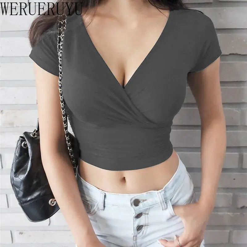 Sexy Black V-neck Crop Top