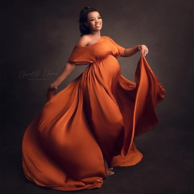 Silk Gown Maternity Photography Prop with Tulle Cloak