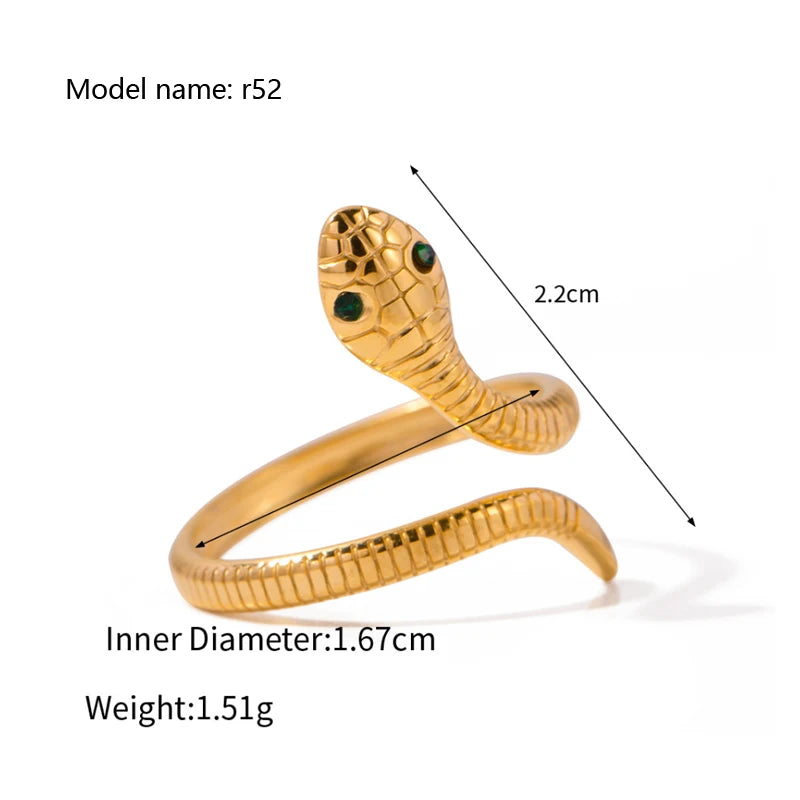 Vintage Snake Shape Gold Zircon Stainless Steel Ring