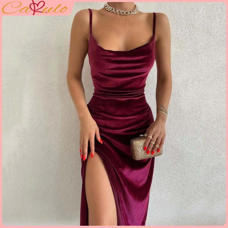 Elegant Velvet Bodycon Midi Dress