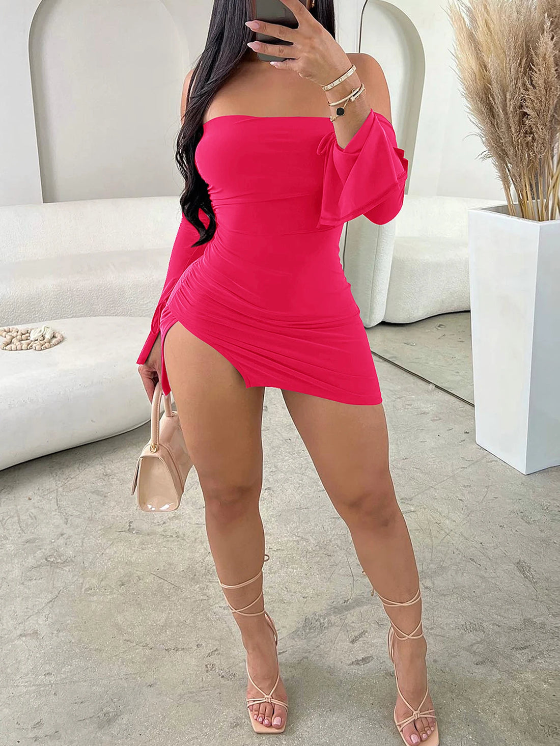 Black Strapless Backless Off-Shoulder Bodycon Mini Dress