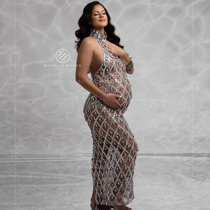 Sexy Shiny Rhinestone Maternity Dress