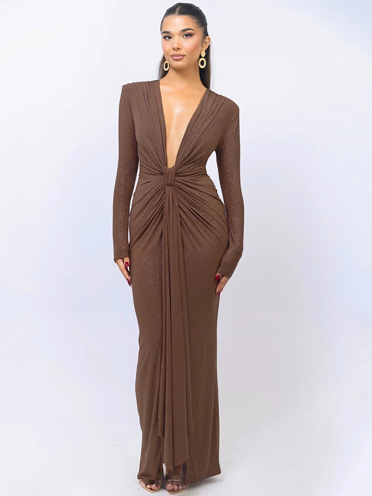 Sexy Glitter Deep V-neck Maxi Dress