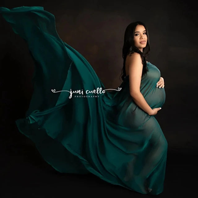 Silk Gown Maternity Photography Prop with Tulle Cloak