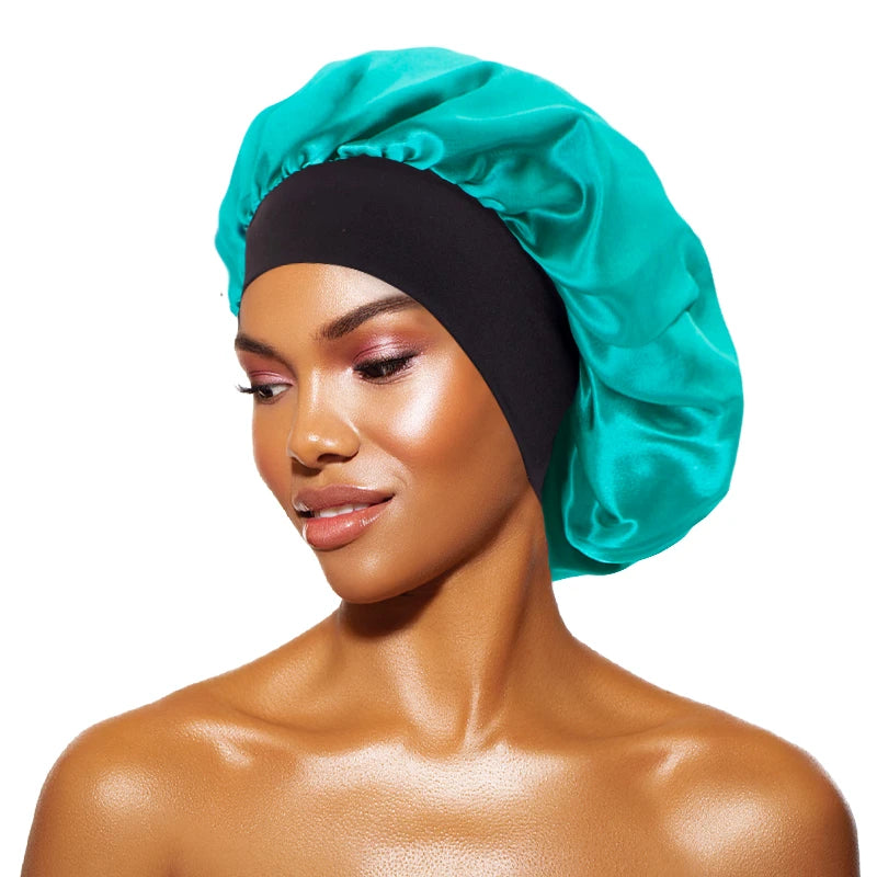 Satin Wide-Brimmed Bonnet Unisex Hair Care Elastic Band