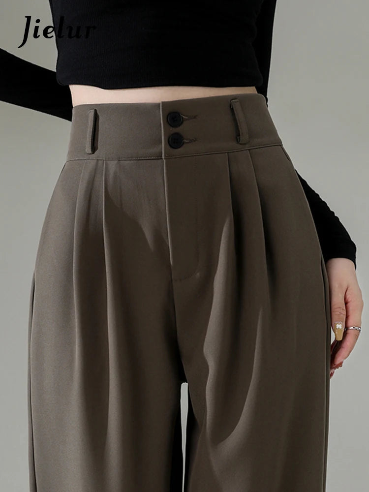 High Waist Wide Leg Coffee Trousers