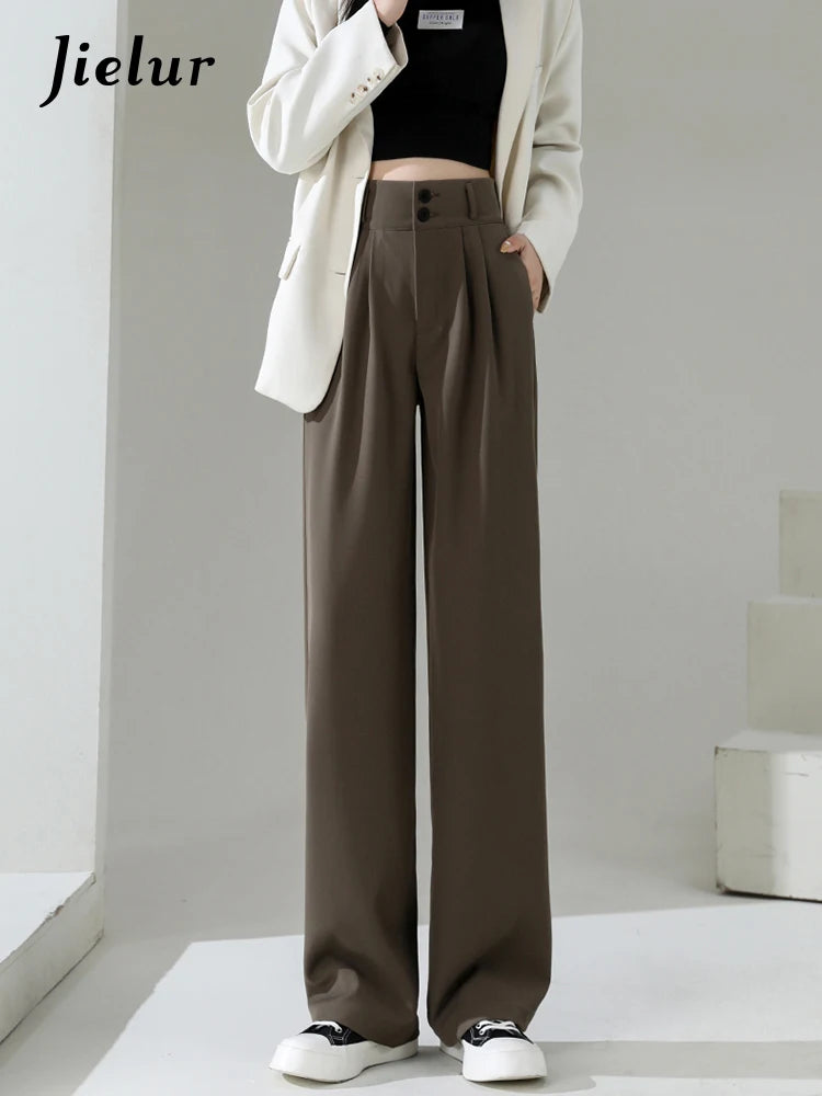 High Waist Wide Leg Coffee Trousers