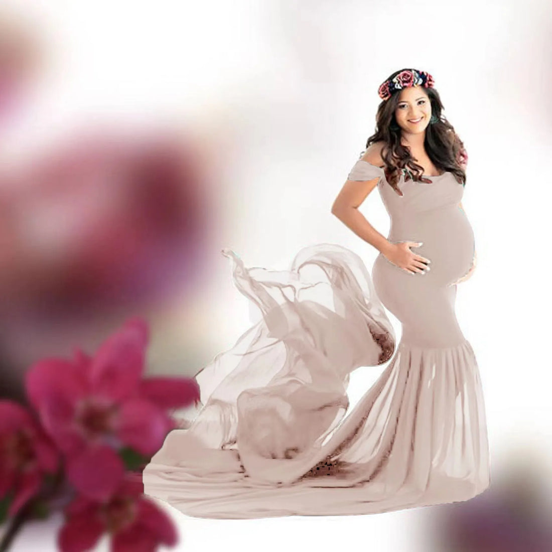 Elegant Off-Shoulder Maternity Gown