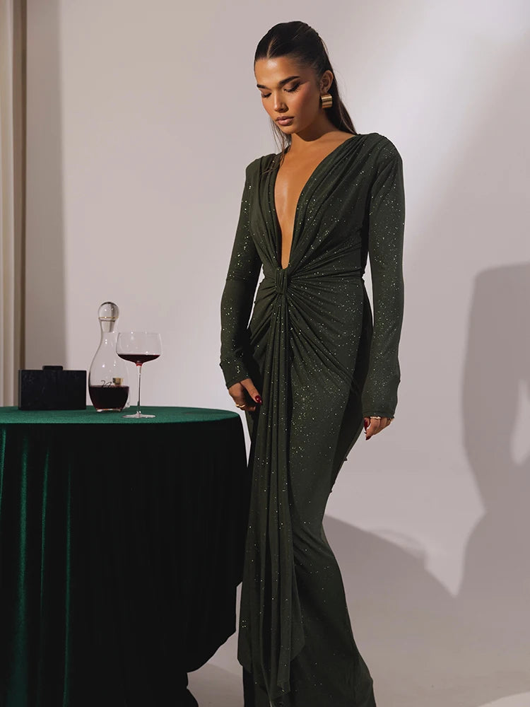 Sexy Glitter Deep V-neck Maxi Dress