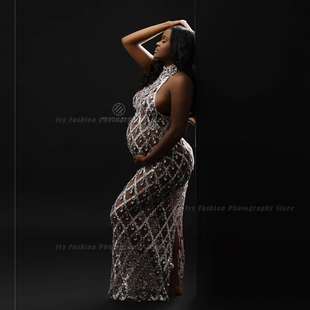 Sexy Shiny Rhinestone Maternity Dress