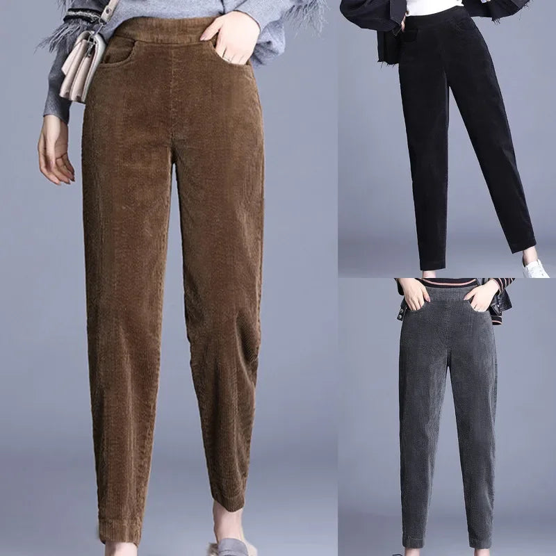 Plush Corduroy High Waist Harem Pants