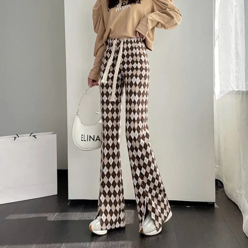 Plaid Flare High Waist Women’s Pants