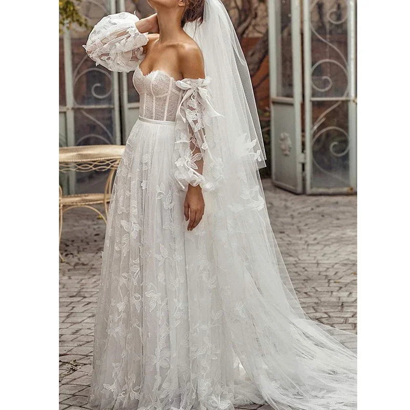 Luxury Lace Appliques Tulle Detachable Puff Sleeves Wedding Accessories