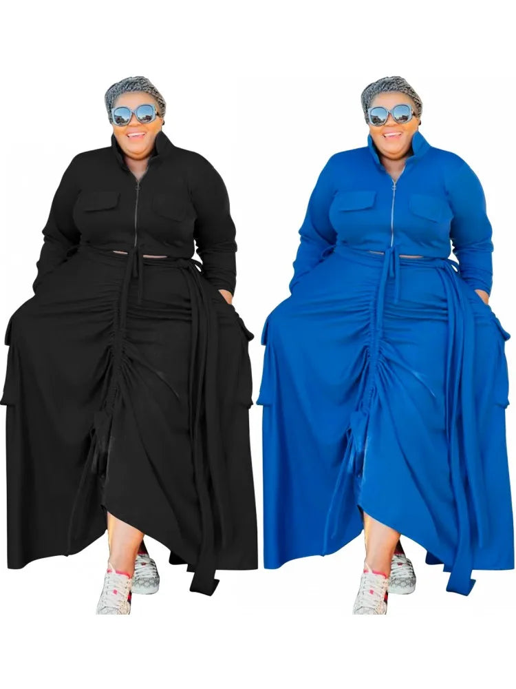 Plus Size 5XL 4XL 2-Piece Loose Autumn Maxi Dresses