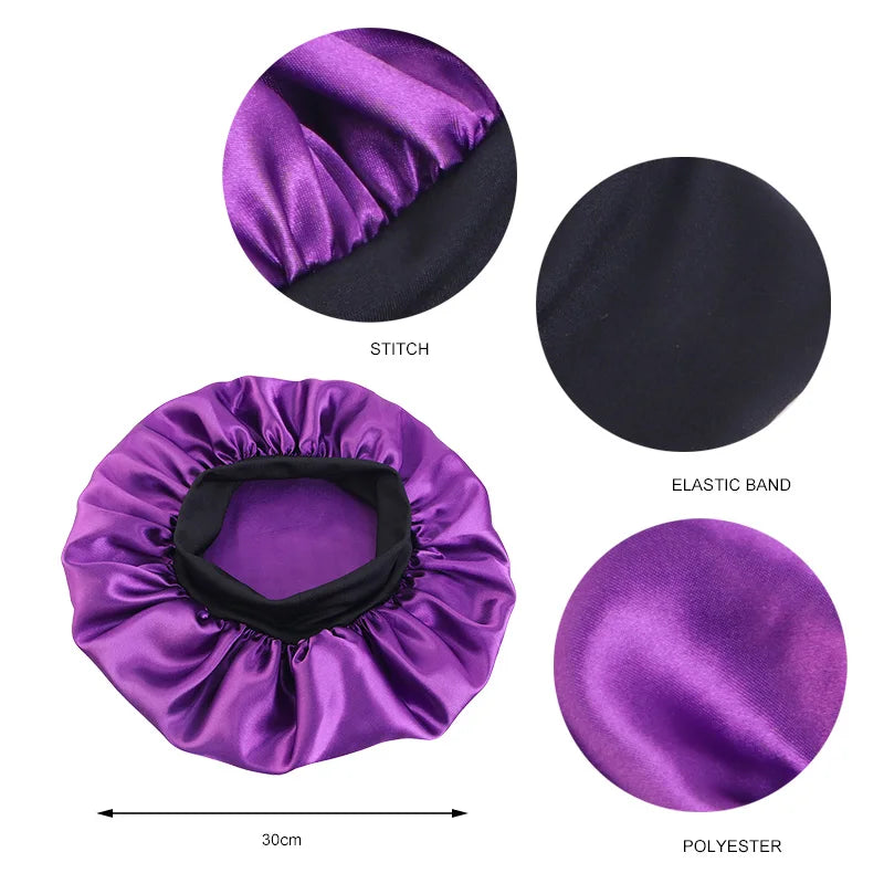 Satin Wide-Brimmed Bonnet Unisex Hair Care Elastic Band