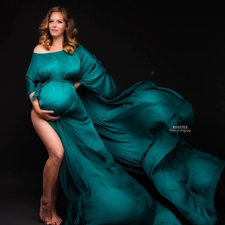 Silk Gown Maternity Photography Prop with Tulle Cloak