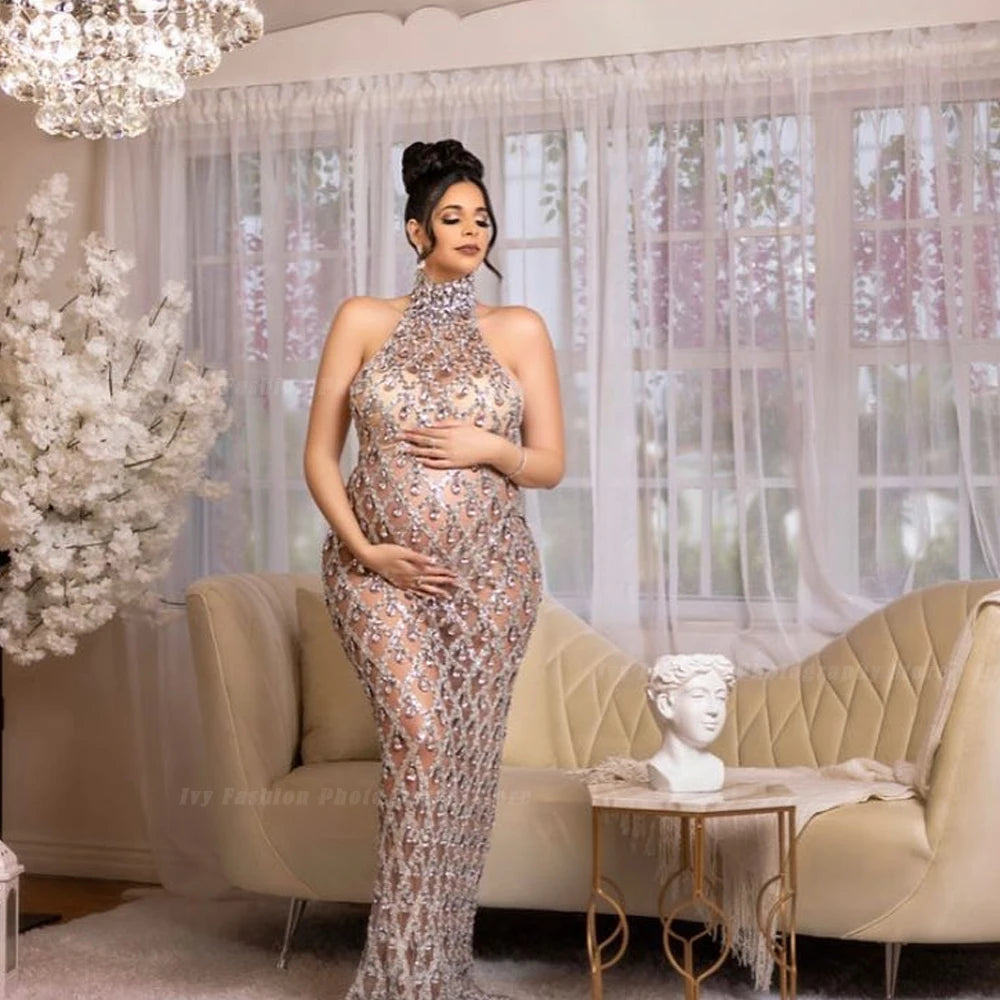 Sexy Shiny Rhinestone Maternity Dress