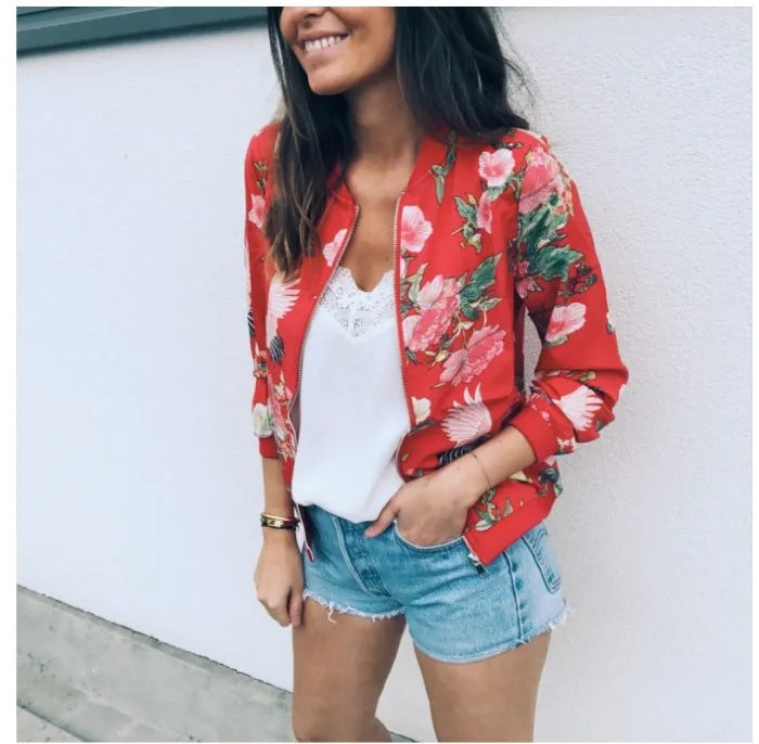 Elegant Women Zipper Bomber Jacket