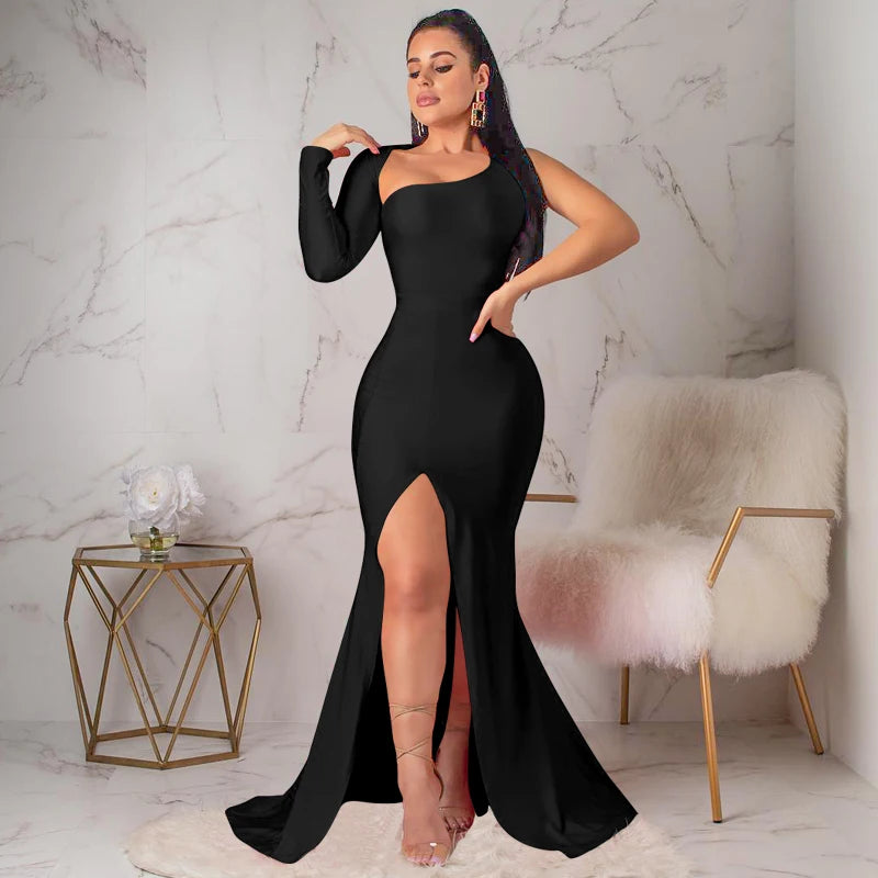 Spring Fall Long Sleeve Slim Fit Women's Elastic Long Dress