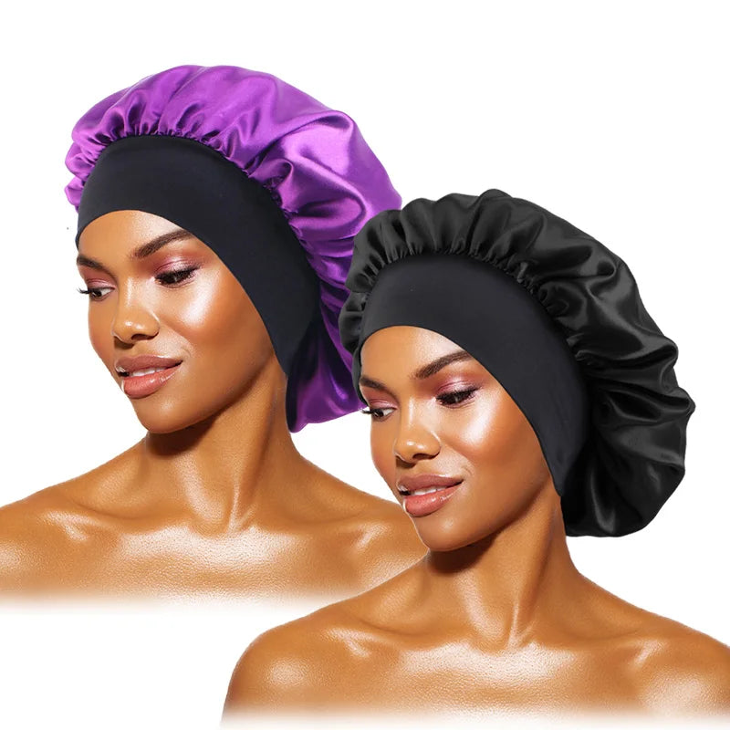 Satin Wide-Brimmed Bonnet Unisex Hair Care Elastic Band