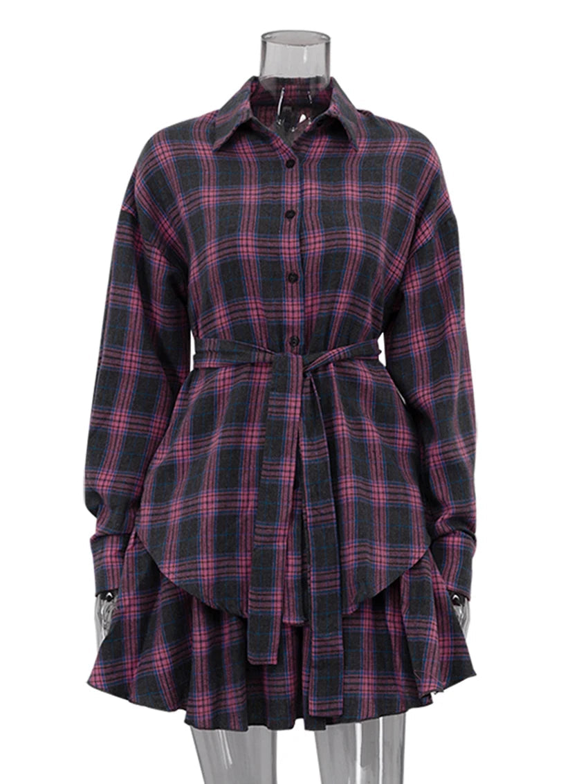 Plaid Two-Piece Shirt and Skirt Set