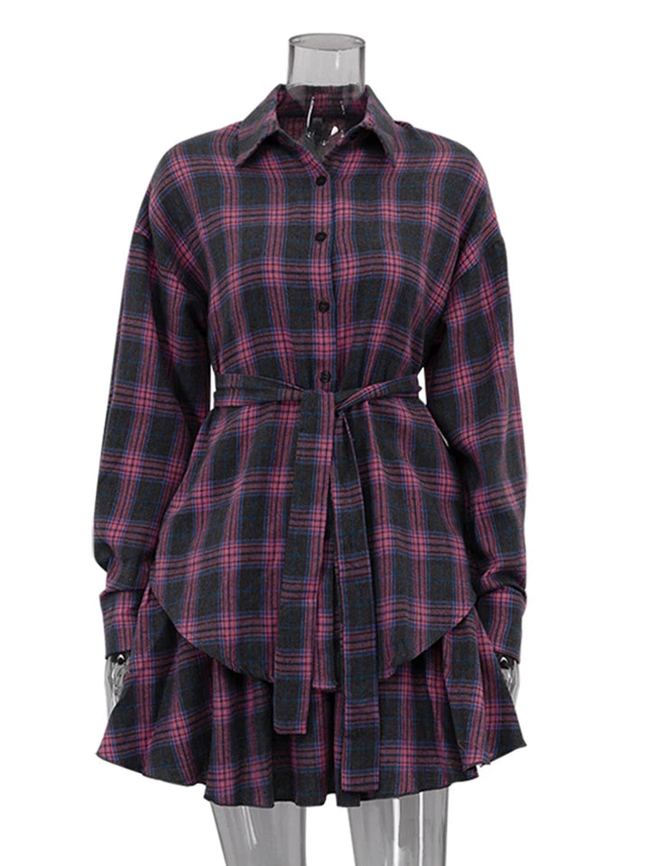 Plaid Two-Piece Shirt and Skirt Set