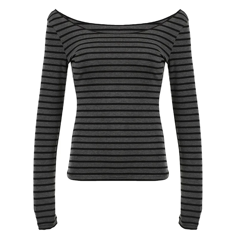 Slim Fit Striped Long Sleeve Korean Y2K Street Top