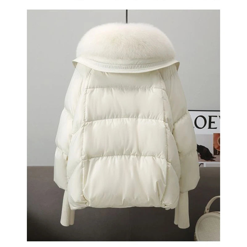 Winter Fur Collar Puffer Parka Faux Fur Down Jacket Women