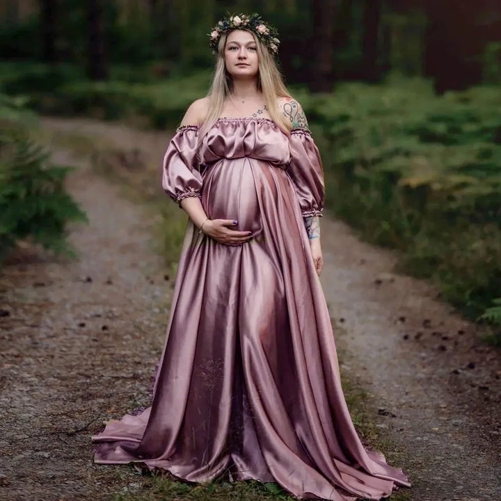 Elegant Satin Chiffon Bohemian Maternity Dress