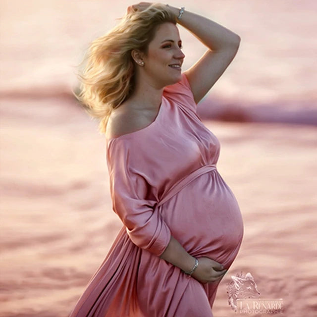 Silk Gown Maternity Photography Prop with Tulle Cloak